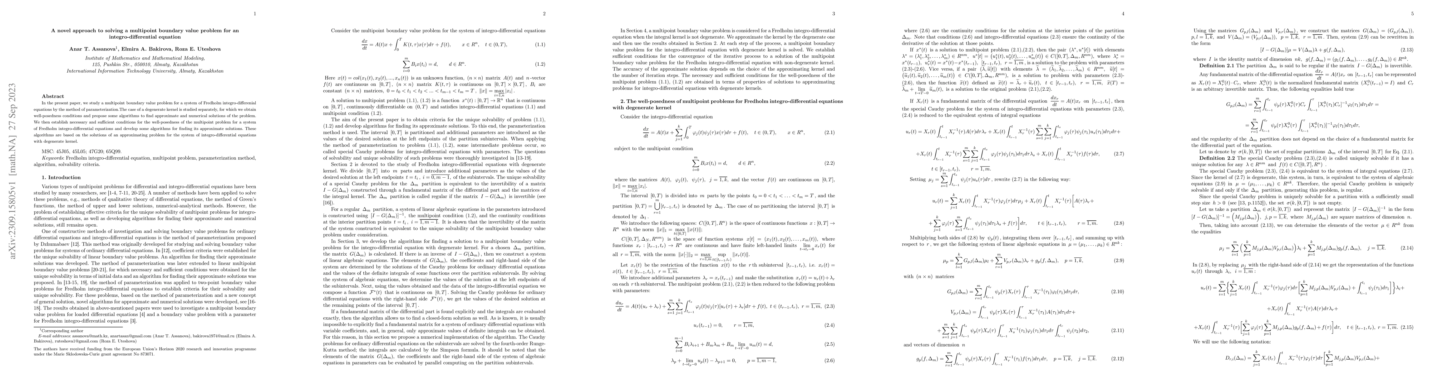 Thumbnail for Novel approach for solving multipoint boundary value problem for
  integro-differential equation
