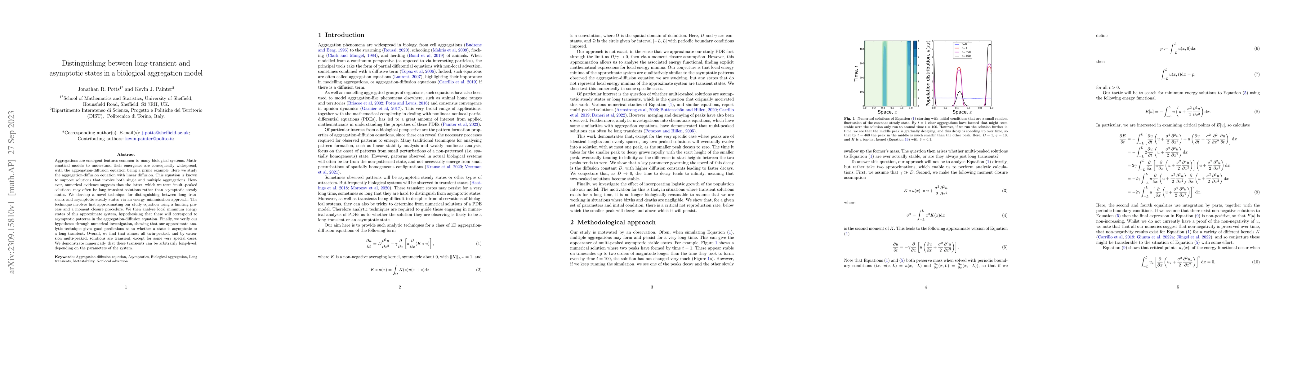 Thumbnail for Distinguishing between long-transient and asymptotic states in a
  biological aggregation model