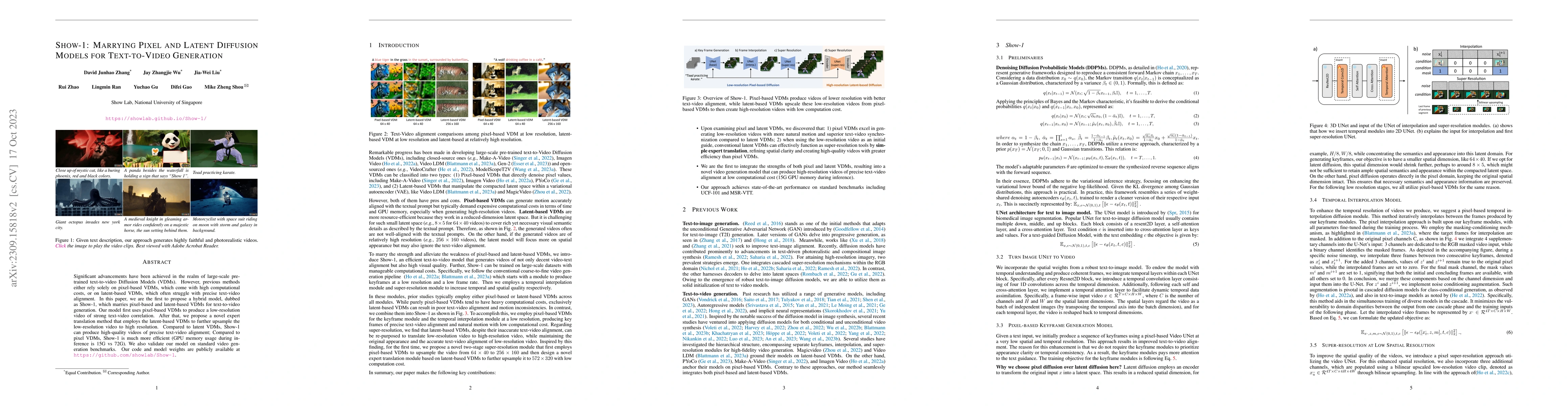 Thumbnail for Show-1: Marrying Pixel and Latent Diffusion Models for Text-to-Video
  Generation