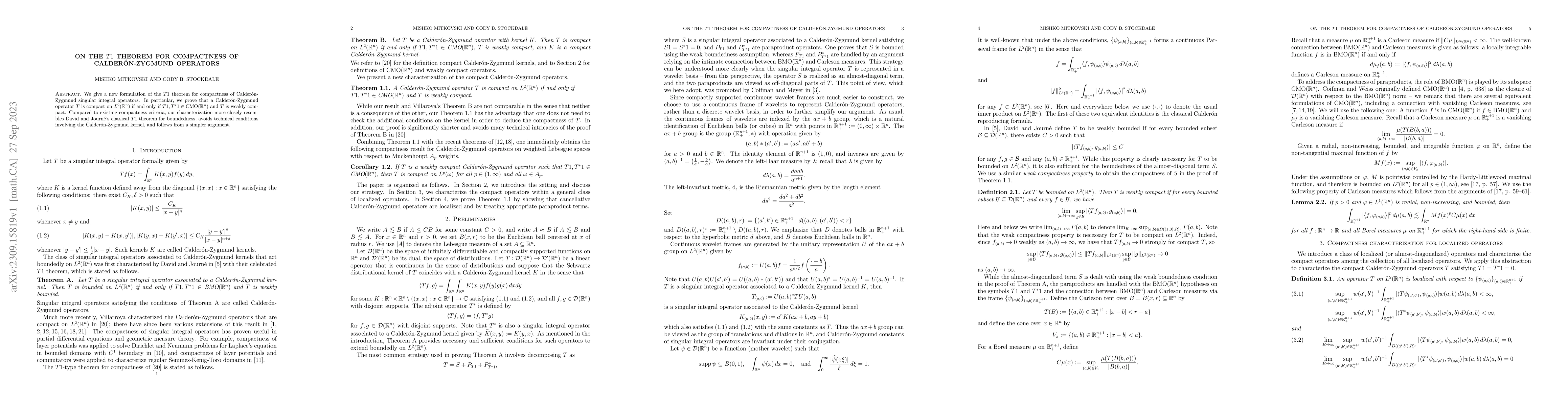 Thumbnail for On the $T1$ theorem for compactness of Calder\'on-Zygmund operators