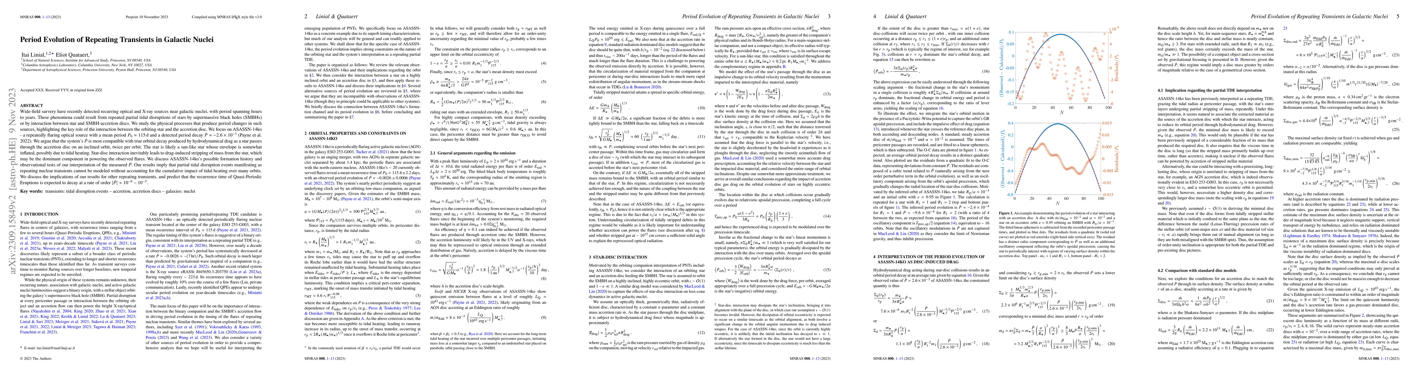 Thumbnail for Period Evolution of Repeating Transients in Galactic Nuclei