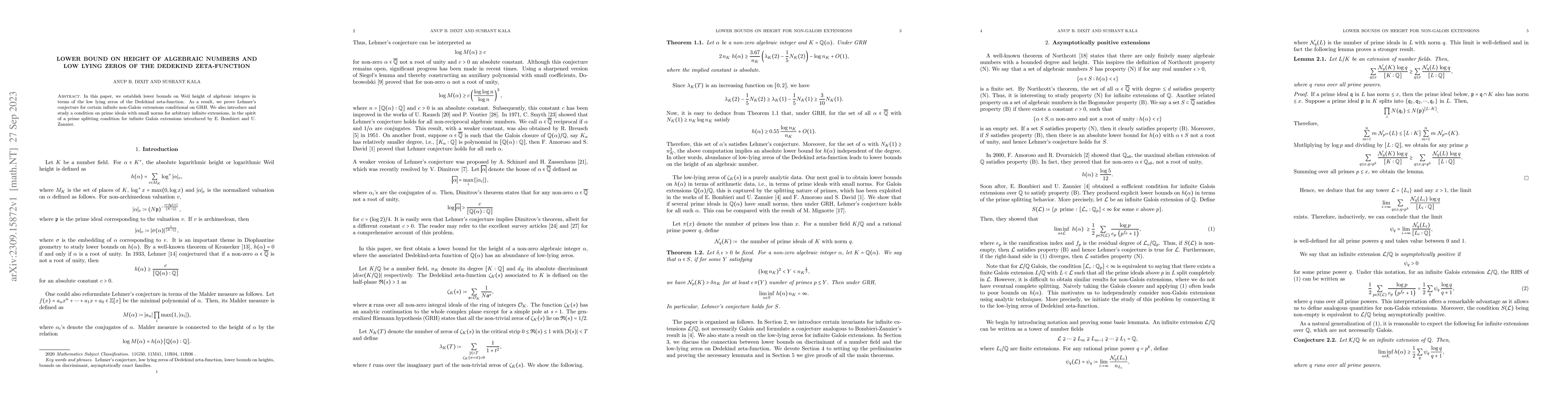 Thumbnail for Lower bound on height of algebraic numbers and low lying zeros of the
  Dedekind zeta-function