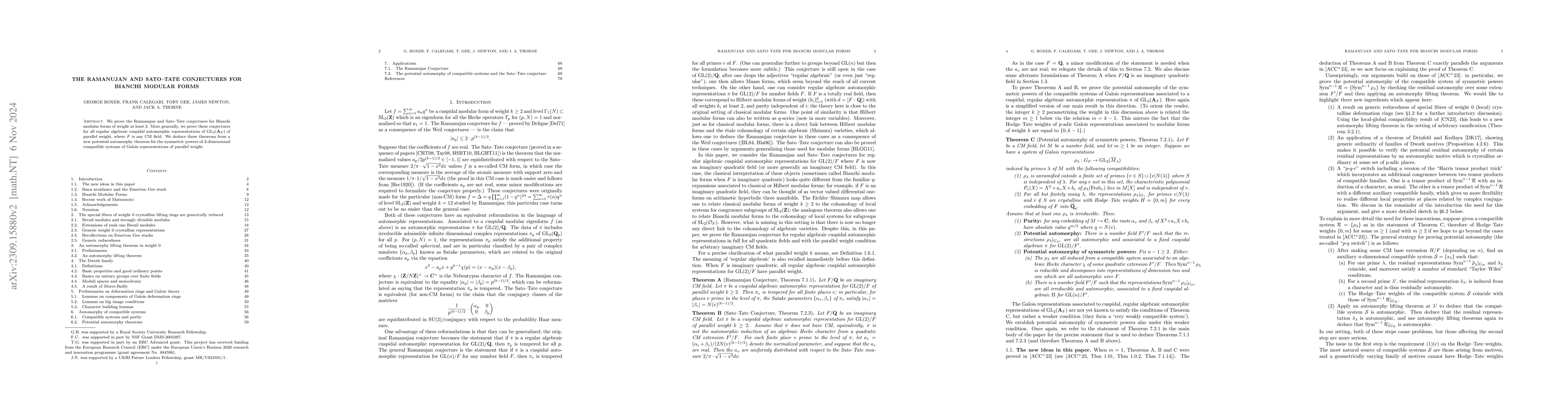 Thumbnail for The Ramanujan and Sato-Tate Conjectures for Bianchi modular forms