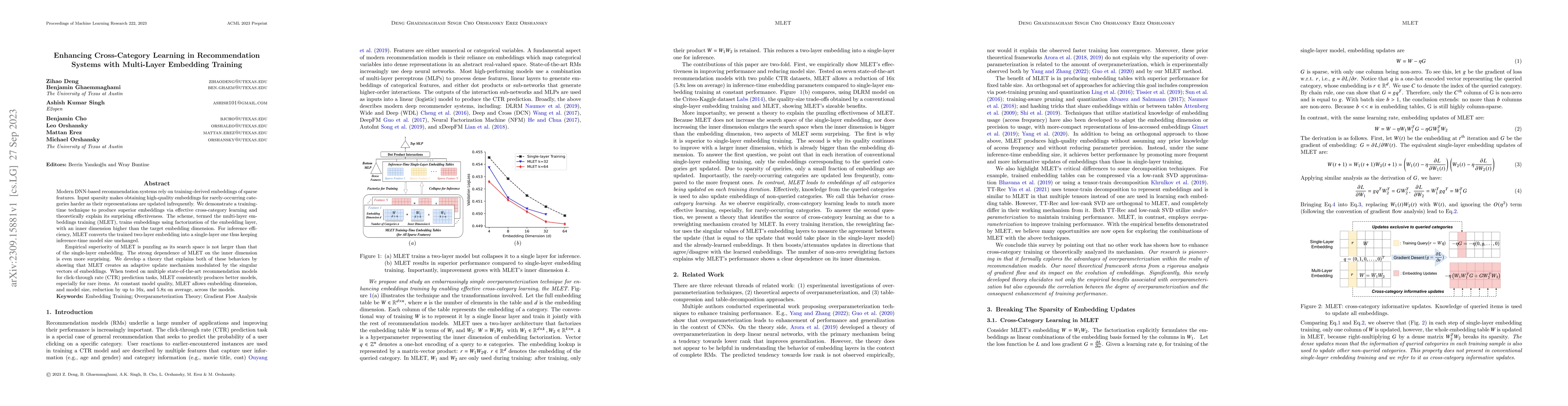 Thumbnail for Enhancing Cross-Category Learning in Recommendation Systems with
  Multi-Layer Embedding Training