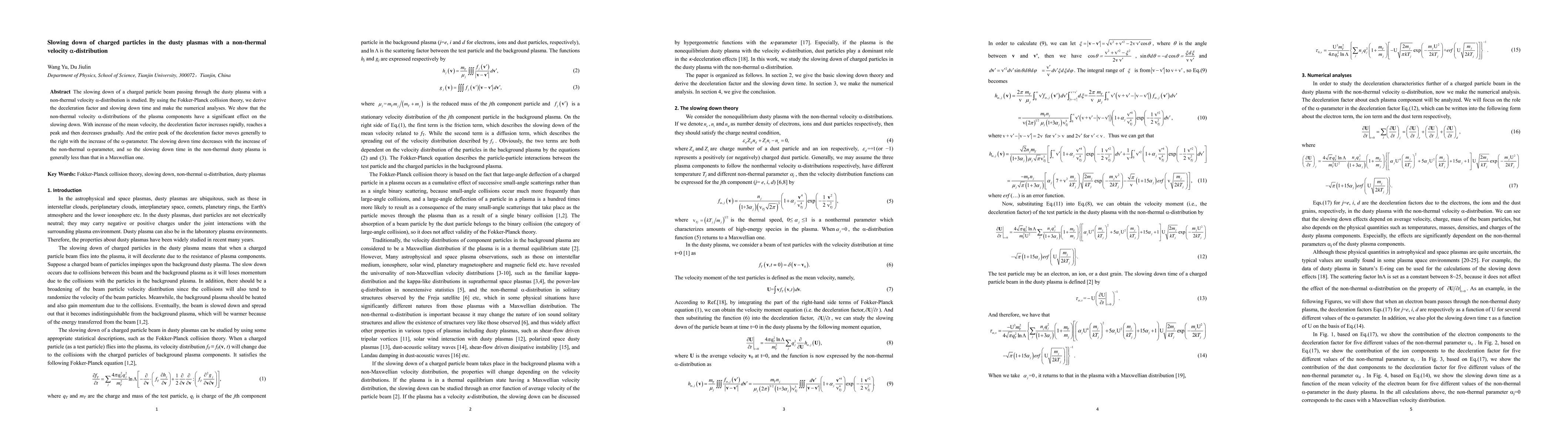 Thumbnail for Slowing down of charged particles in the dusty plasmas with a
  non-thermal velocity alpha-distribution