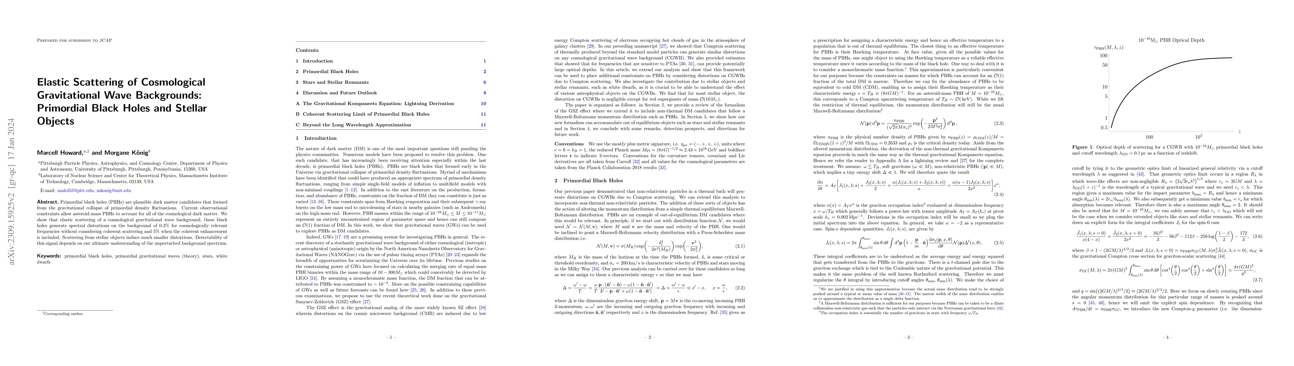 Thumbnail for Elastic Scattering of Cosmological Gravitational Wave Backgrounds:
  Primordial Black Holes and Stellar Objects