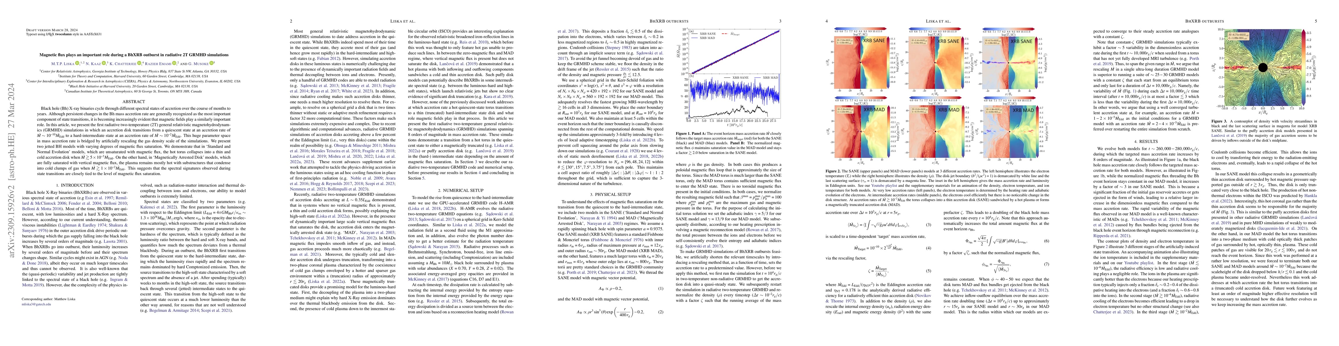 Thumbnail for Magnetic flux plays an important role during a BHXRB outburst in
  radiative 2T GRMHD simulations