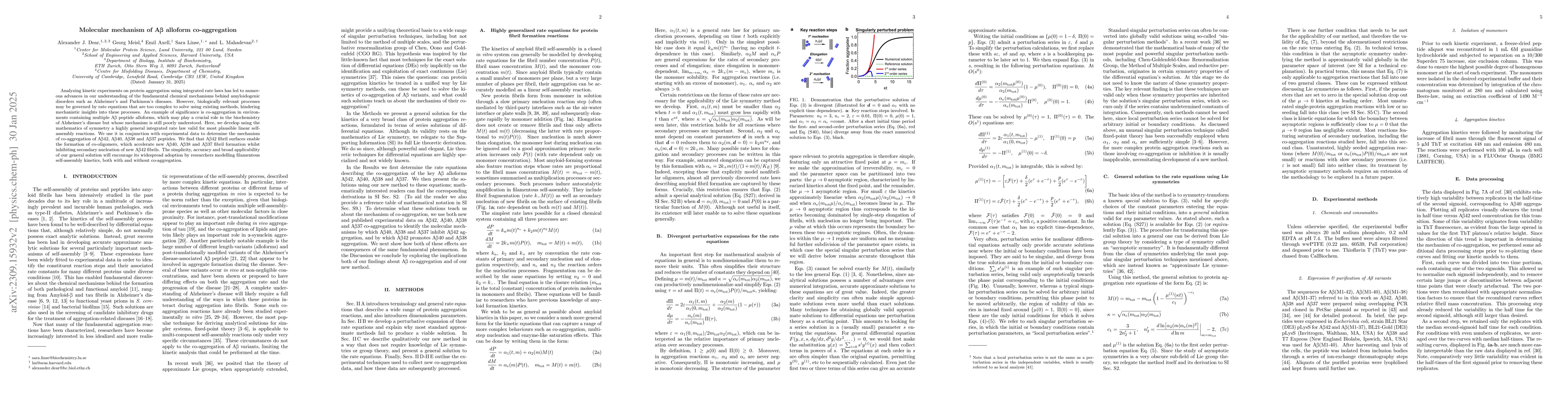 Thumbnail for Developing integrated rate laws of complex self-assembly reactions using
  Lie symmetry: Kinetics of Abeta42, Abeta40 and Abeta38 co-aggregation
