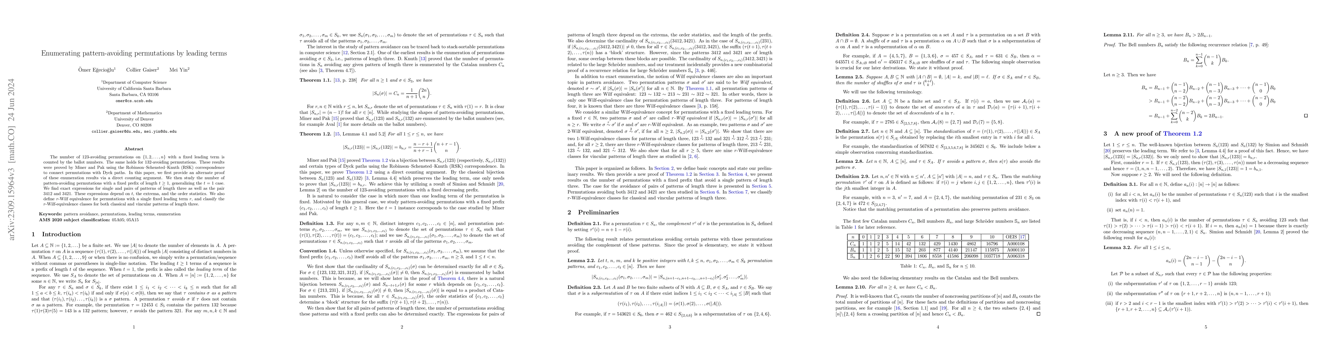 Thumbnail for Enumerating pattern-avoiding permutations by leading terms