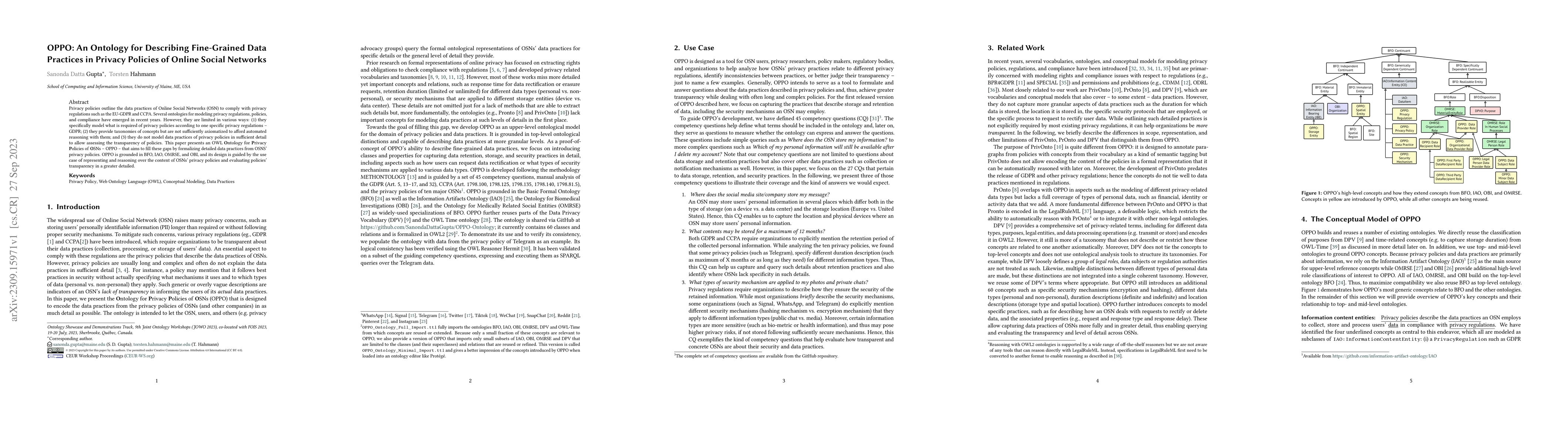 Thumbnail for OPPO: An Ontology for Describing Fine-Grained Data Practices in Privacy
  Policies of Online Social Networks