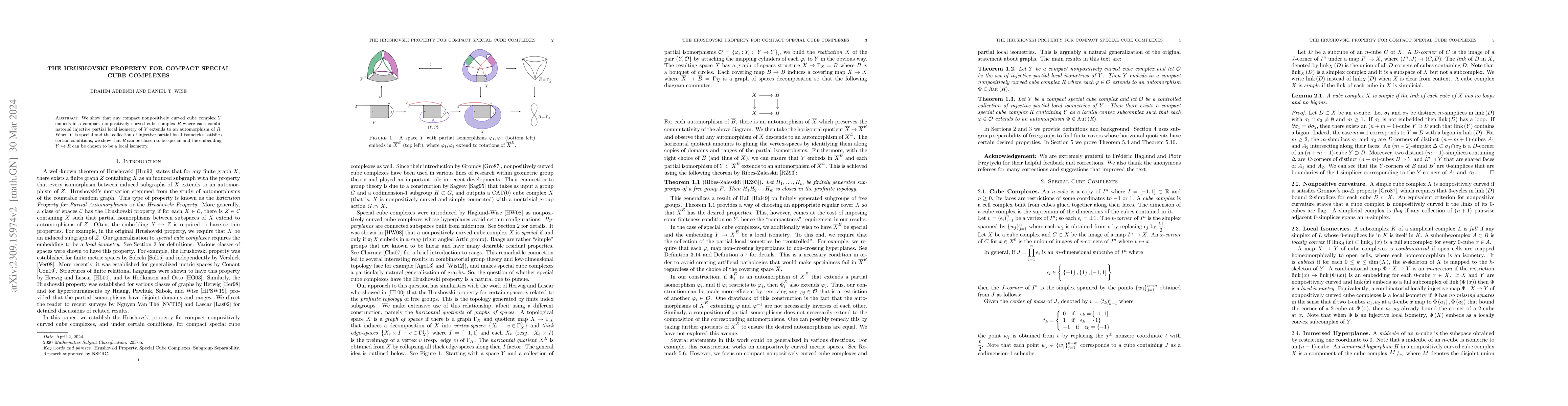 Thumbnail for The Hrushovski Property for Compact Special Cube Complexes