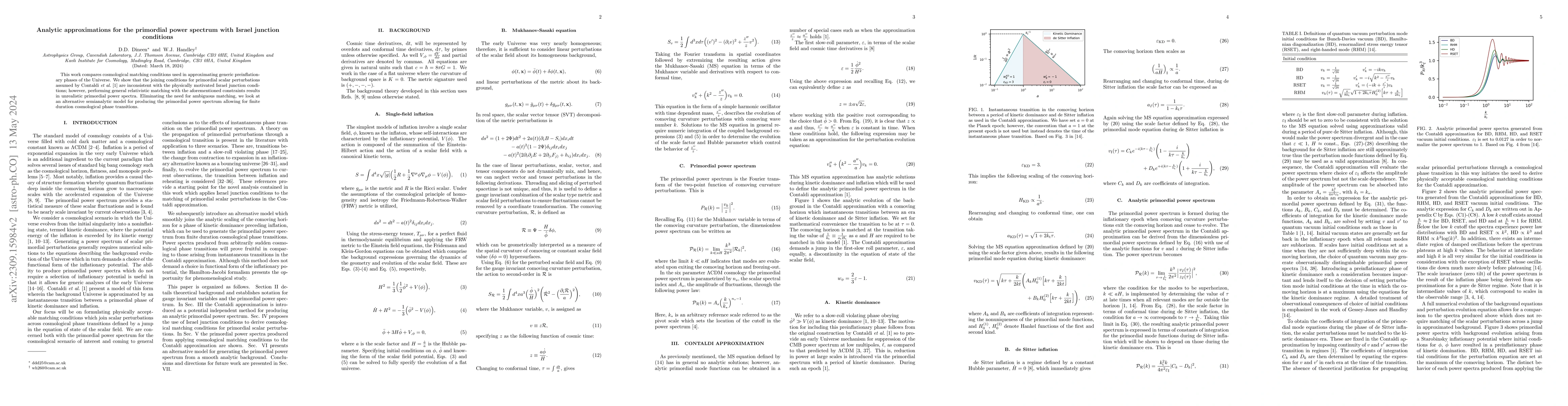 Thumbnail for Analytic Approximations for the Primordial Power Spectrum with Israel
  Junction Conditions