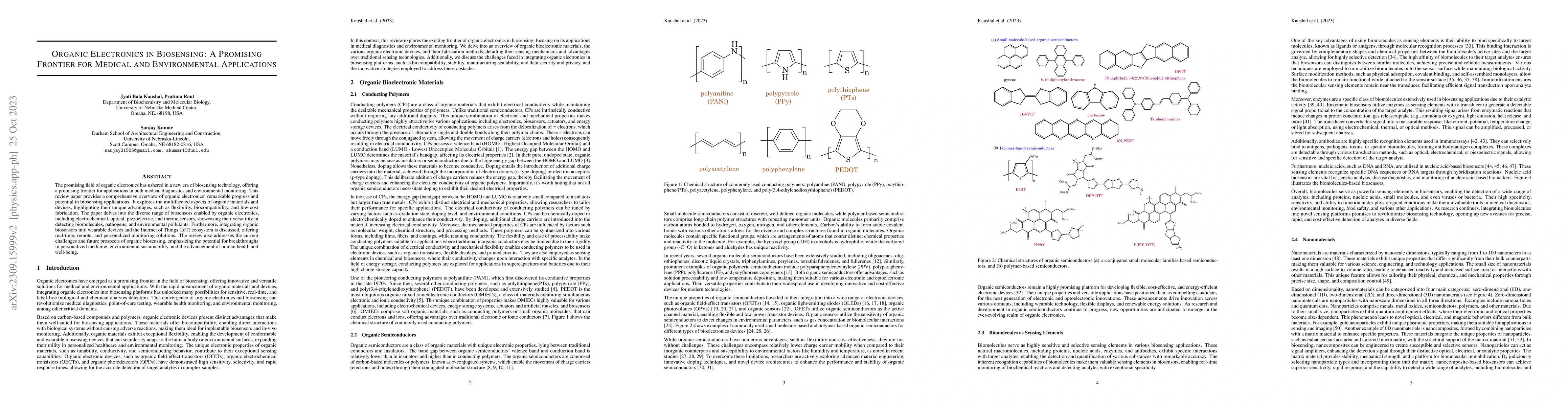 Thumbnail for Organic Electronics in Biosensing: A Promising Frontier for Medical and
  Environmental Applications