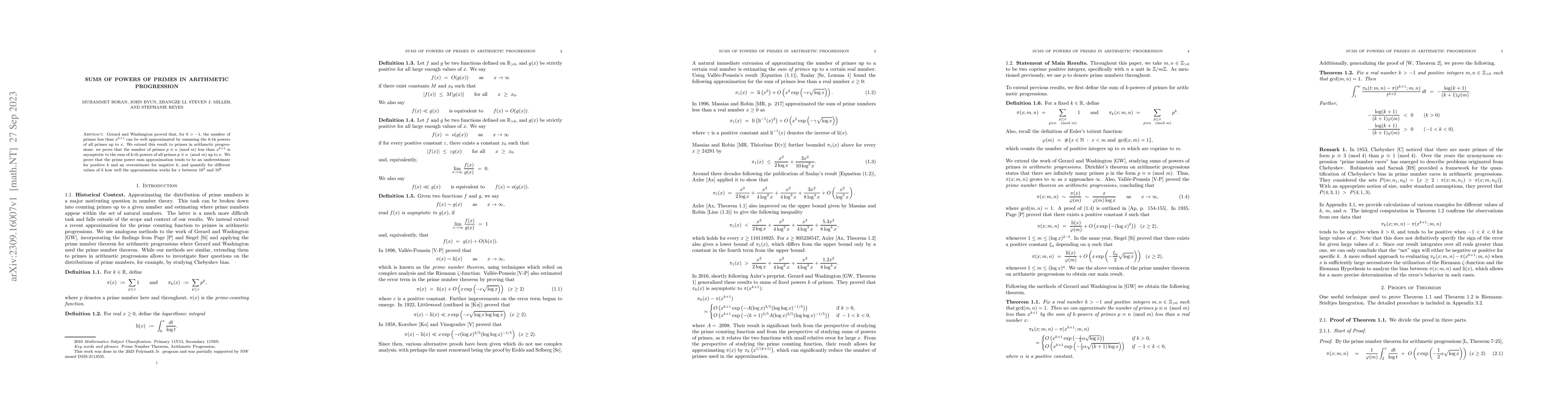 Thumbnail for Sums of Powers of Primes in Arithmetic Progression