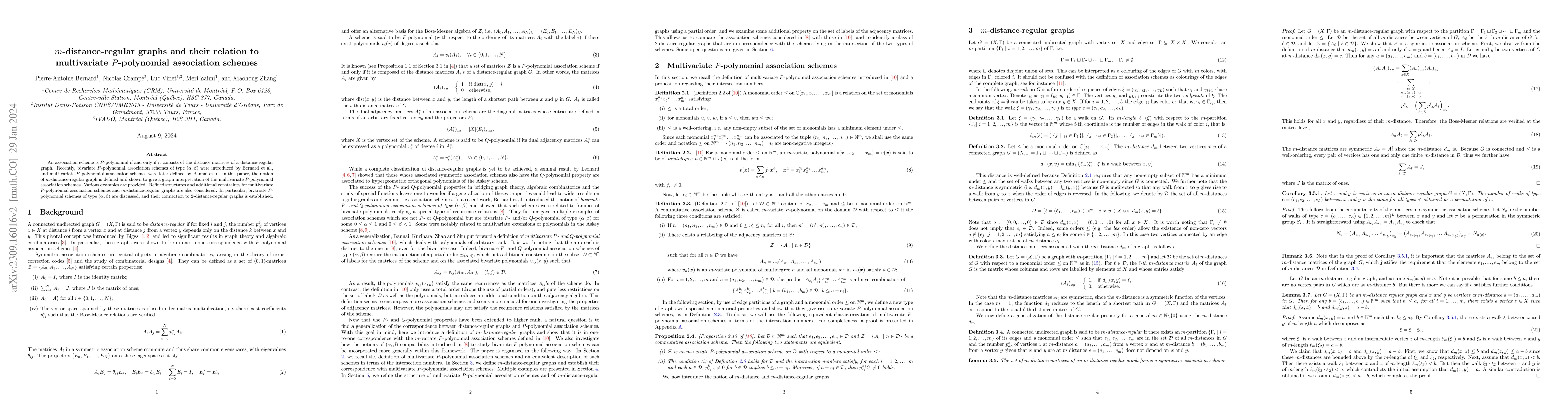 Thumbnail for m-distance-regular graphs and their relation to multivariate
  P-polynomial association schemes