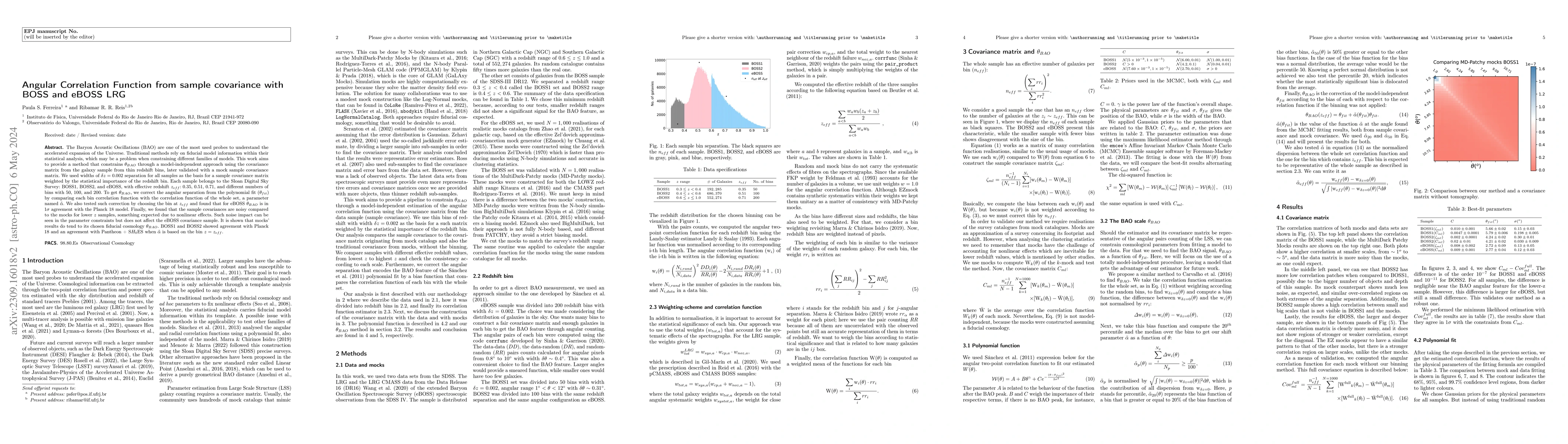 Thumbnail for Angular Correlation Function from sample covariance with BOSS and eBOSS
  LRG