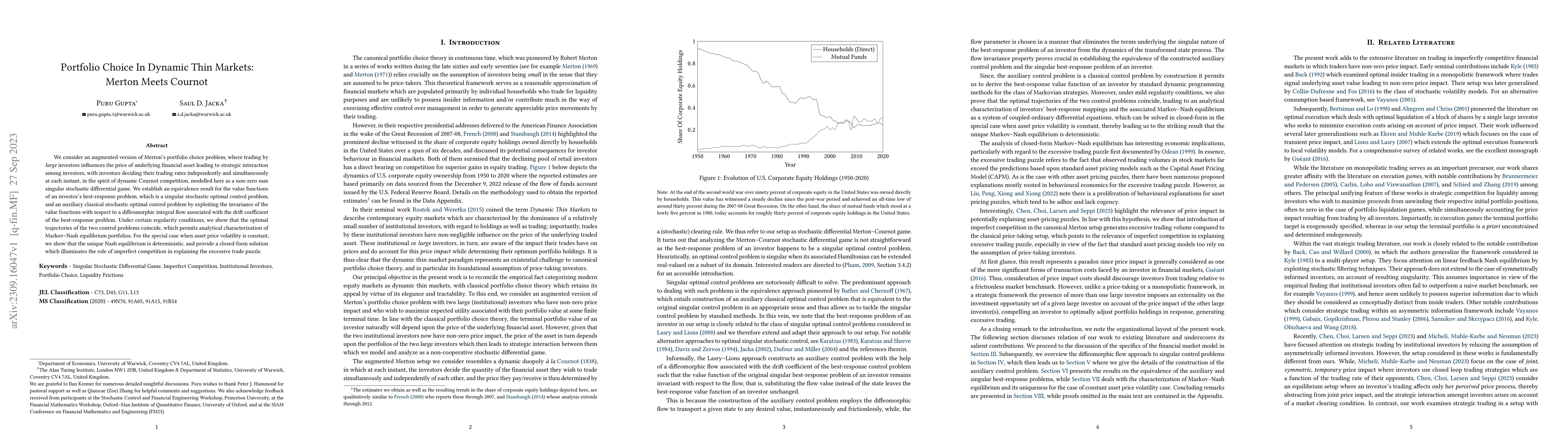 Thumbnail for Portfolio Choice In Dynamic Thin Markets: Merton Meets Cournot