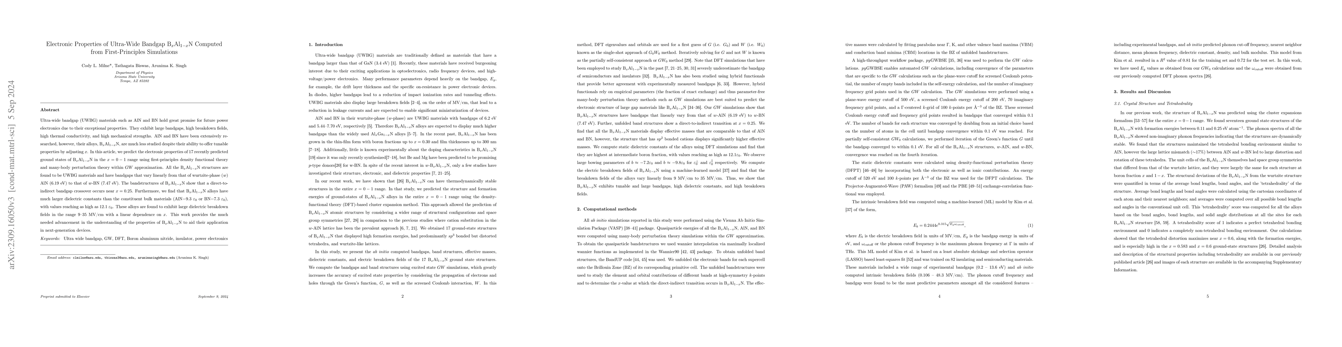 Thumbnail for Electronic Properties of B$_x$Al$_{1-x}$N Computed from GW Simulations