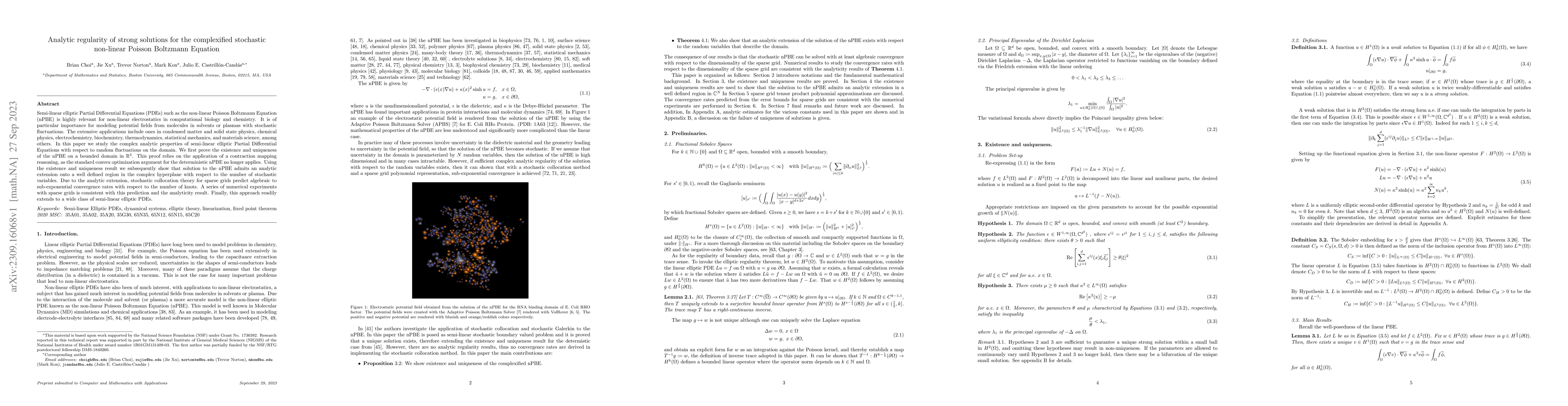 Thumbnail for Analytic regularity of strong solutions for the complexified stochastic
  non-linear Poisson Boltzmann Equation