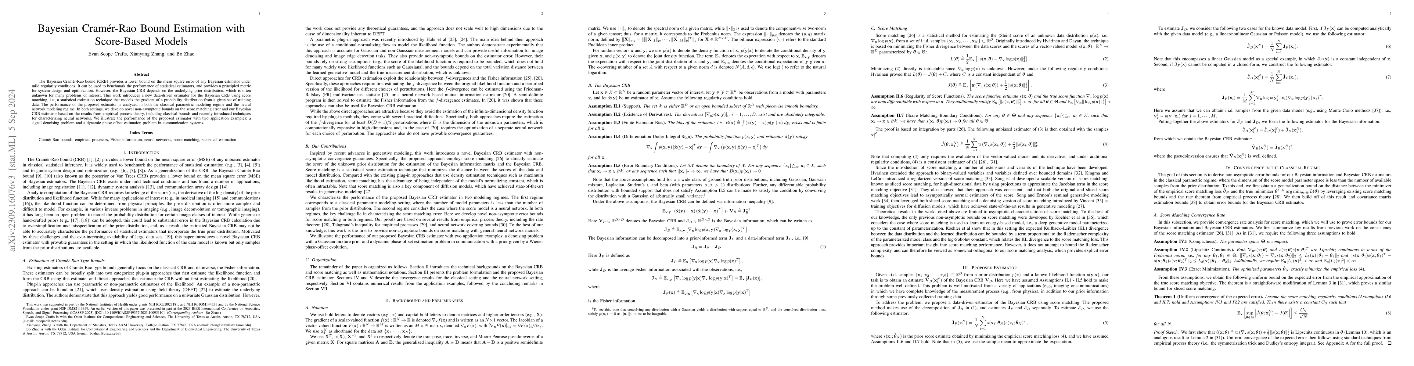 Thumbnail for Bayesian Cram\'er-Rao Bound Estimation with Score-Based Models