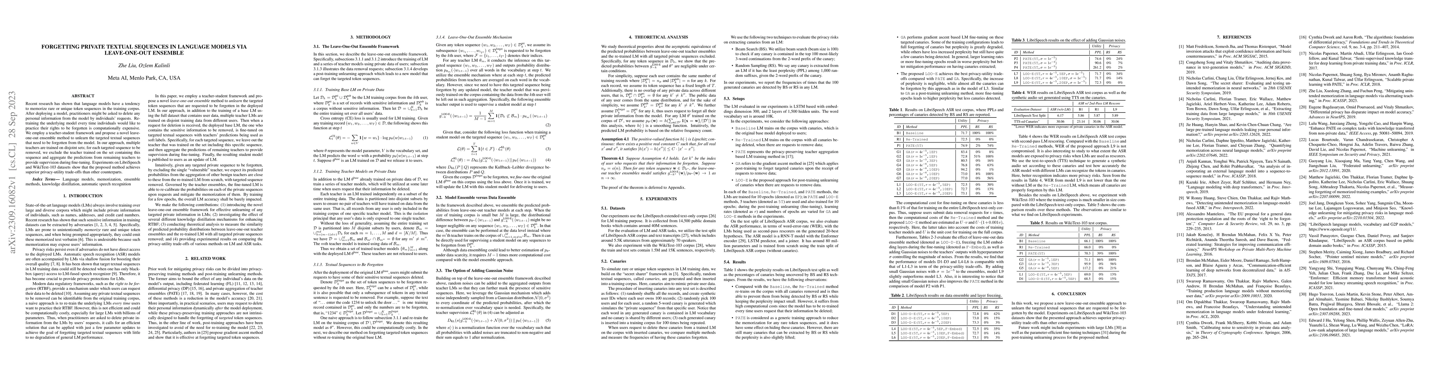 Thumbnail for Forgetting Private Textual Sequences in Language Models via
  Leave-One-Out Ensemble