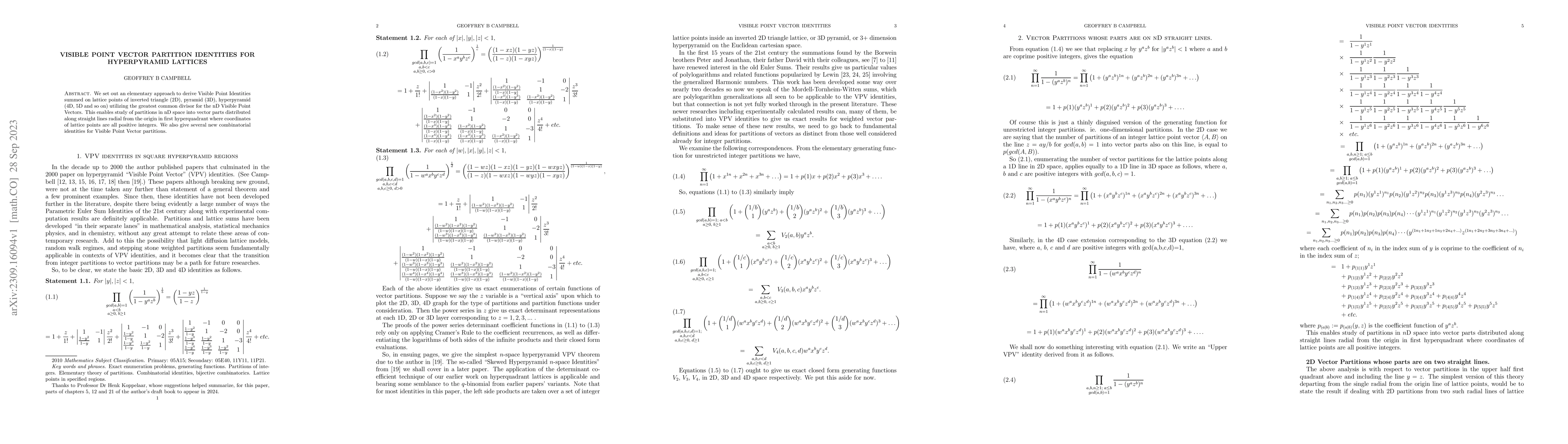 Thumbnail for Visible Point Vector Partition Identities for Hyperpyramid Lattices