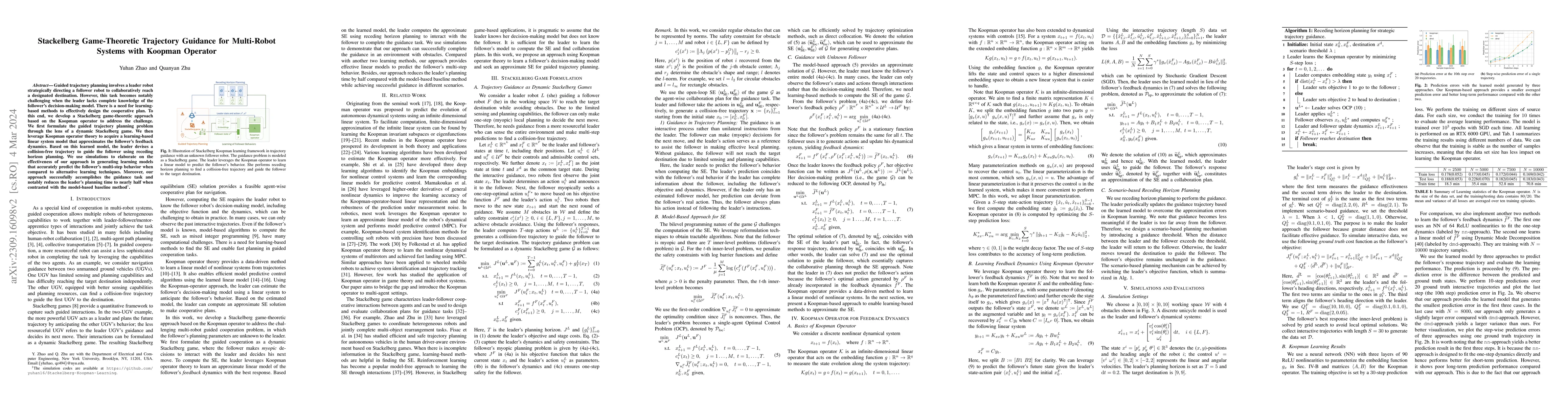 Thumbnail for Stackelberg Game-Theoretic Trajectory Guidance for Multi-Robot Systems
  with Koopman Operator