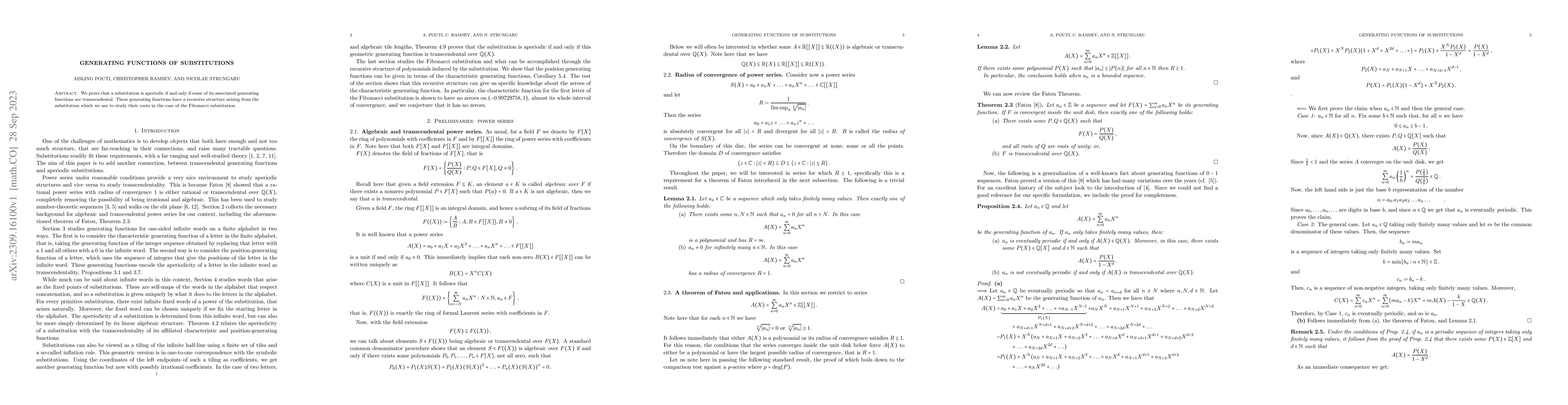 Thumbnail for Generating functions of substitutions