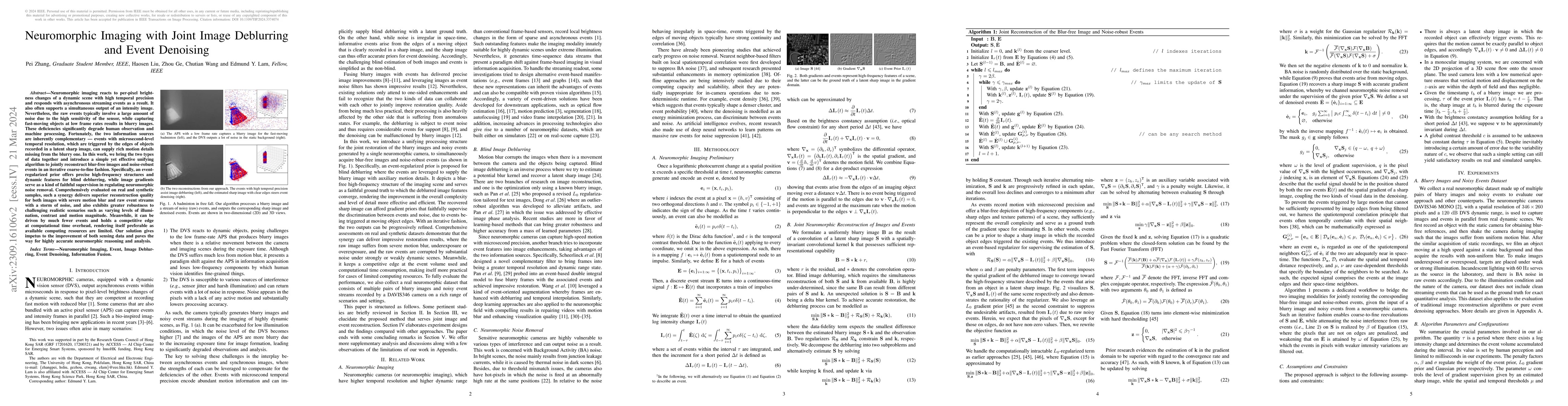 Thumbnail for Neuromorphic Imaging with Joint Image Deblurring and Event Denoising