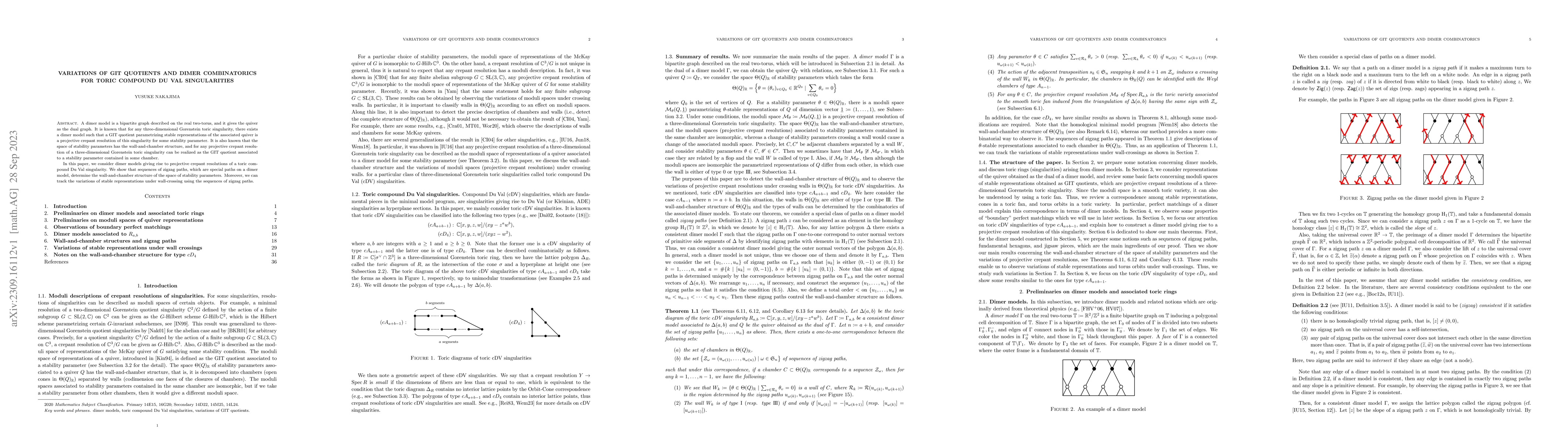 Thumbnail for Variations of GIT quotients and dimer combinatorics for toric compound
  Du Val singularities