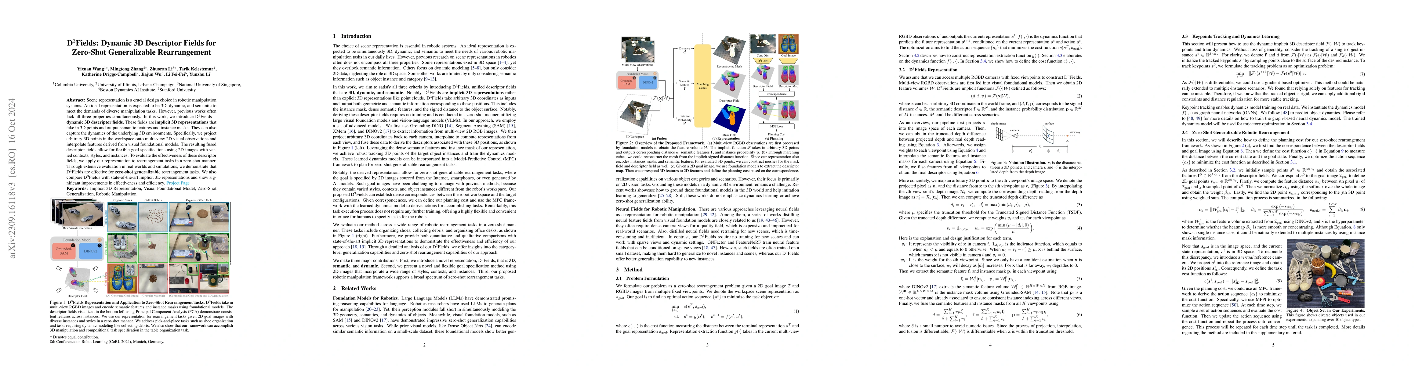 Thumbnail for D$^3$Fields: Dynamic 3D Descriptor Fields for Zero-Shot Generalizable
  Robotic Manipulation
