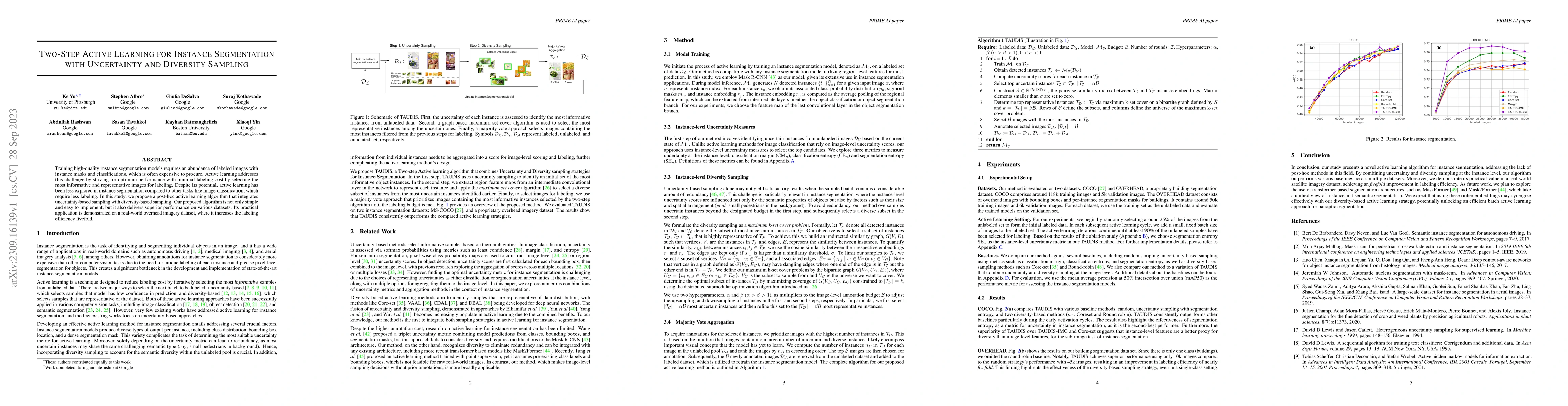 Thumbnail for Two-Step Active Learning for Instance Segmentation with Uncertainty and
  Diversity Sampling