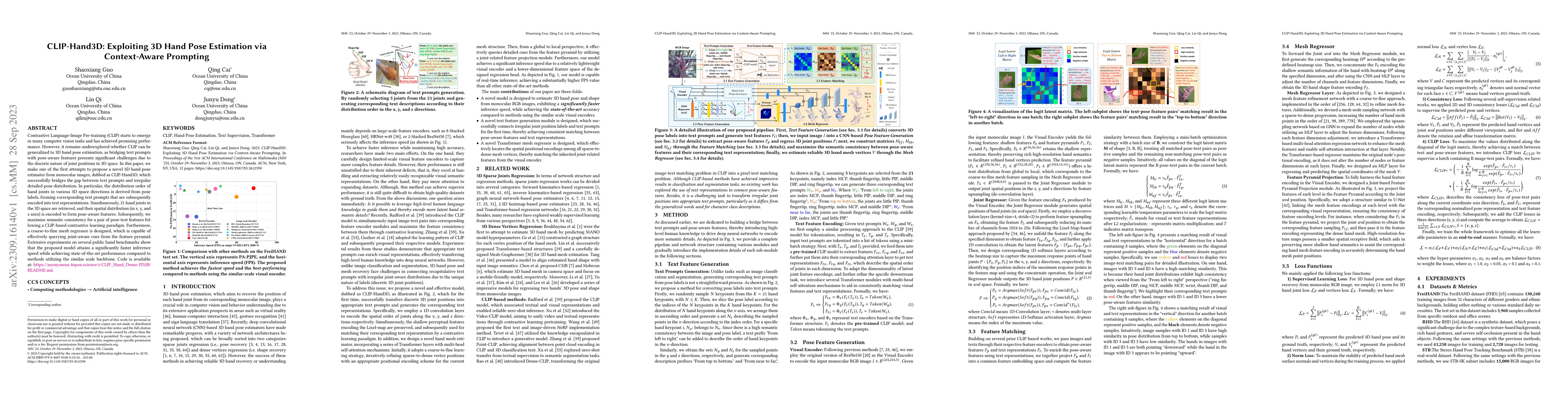 Thumbnail for CLIP-Hand3D: Exploiting 3D Hand Pose Estimation via Context-Aware
  Prompting