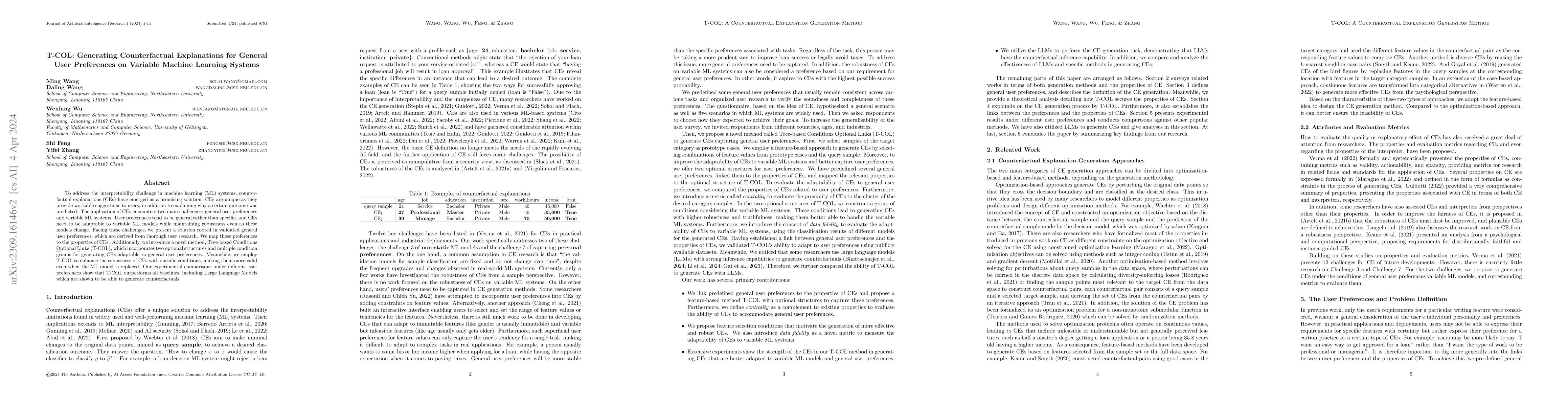 Thumbnail for T-COL: Generating Counterfactual Explanations for General User
  Preferences on Variable Machine Learning Systems