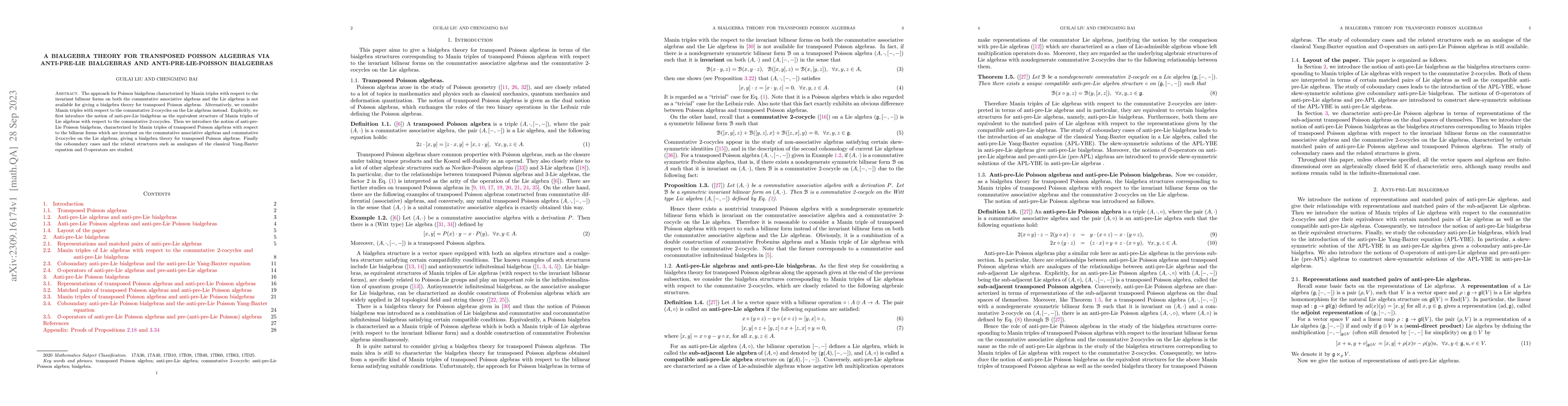 Thumbnail for A bialgebra theory for transposed Poisson algebras via anti-pre-Lie
  bialgebras and anti-pre-Lie-Poisson bialgebras