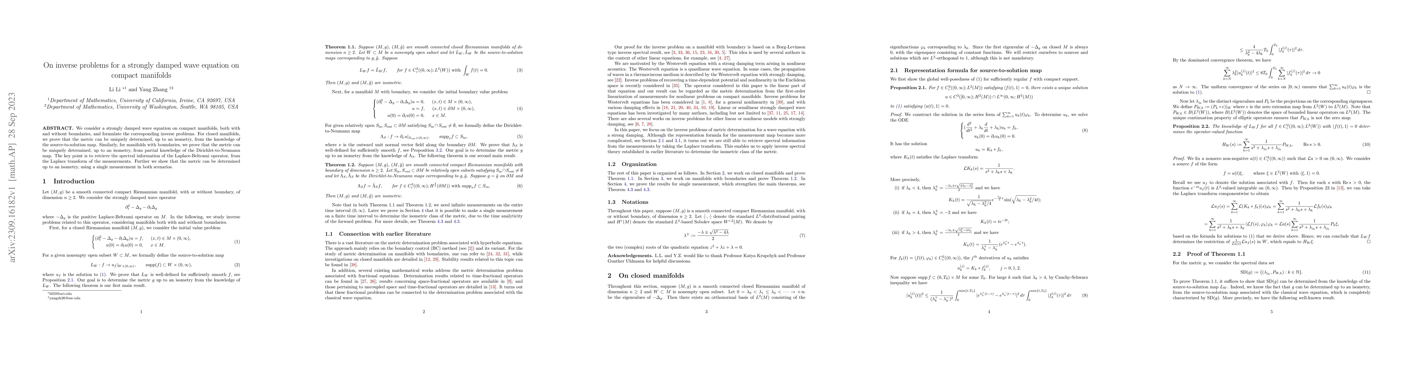 Thumbnail for On inverse problems for a strongly damped wave equation on compact
  manifolds