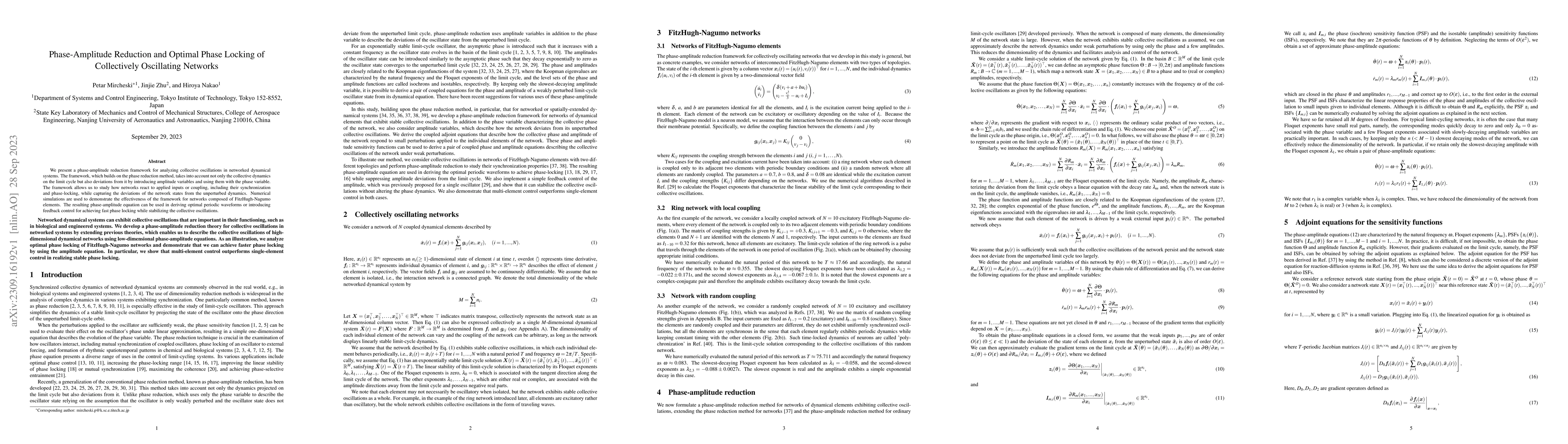 Thumbnail for Phase-Amplitude Reduction and Optimal Phase Locking of Collectively
  Oscillating Networks