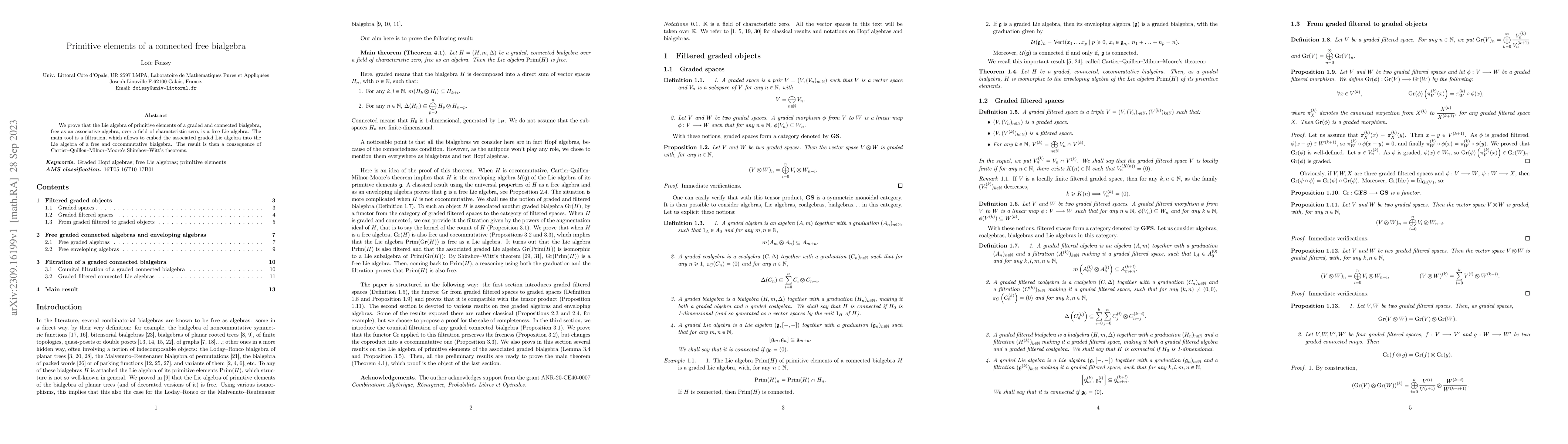 Thumbnail for Primitive elements of a connected free bialgebra