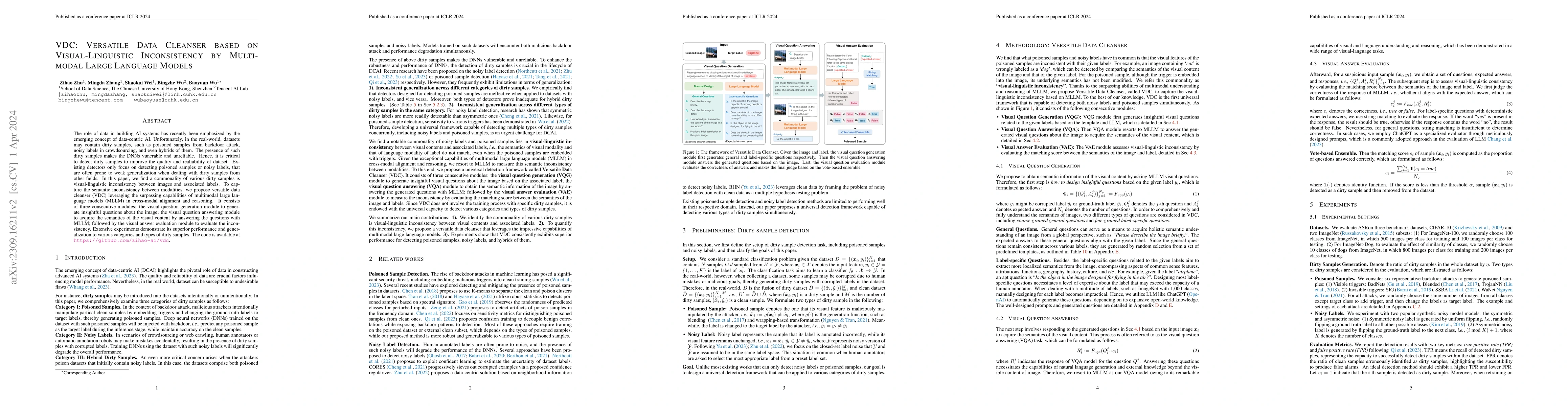 Thumbnail for VDC: Versatile Data Cleanser based on Visual-Linguistic Inconsistency by
  Multimodal Large Language Models
