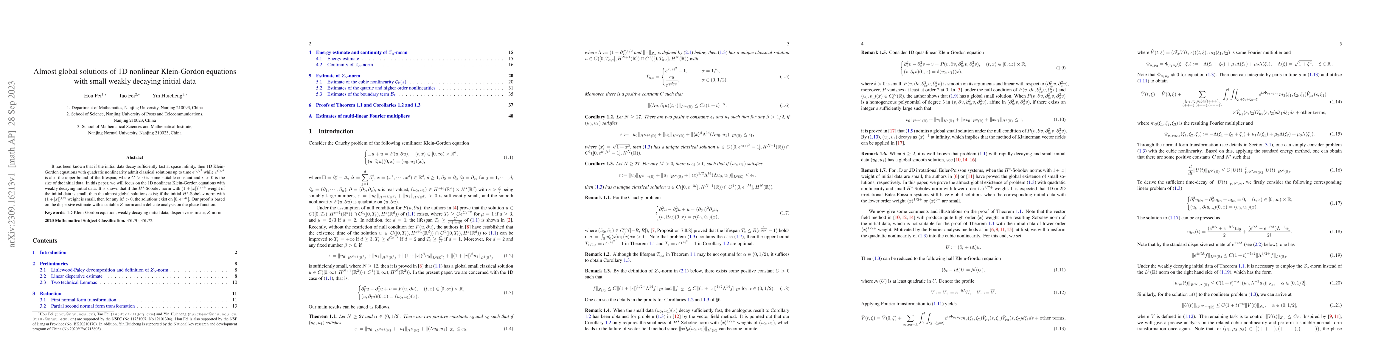 Thumbnail for Almost global solutions of 1D nonlinear Klein-Gordon equations with
  small weakly decaying initial data