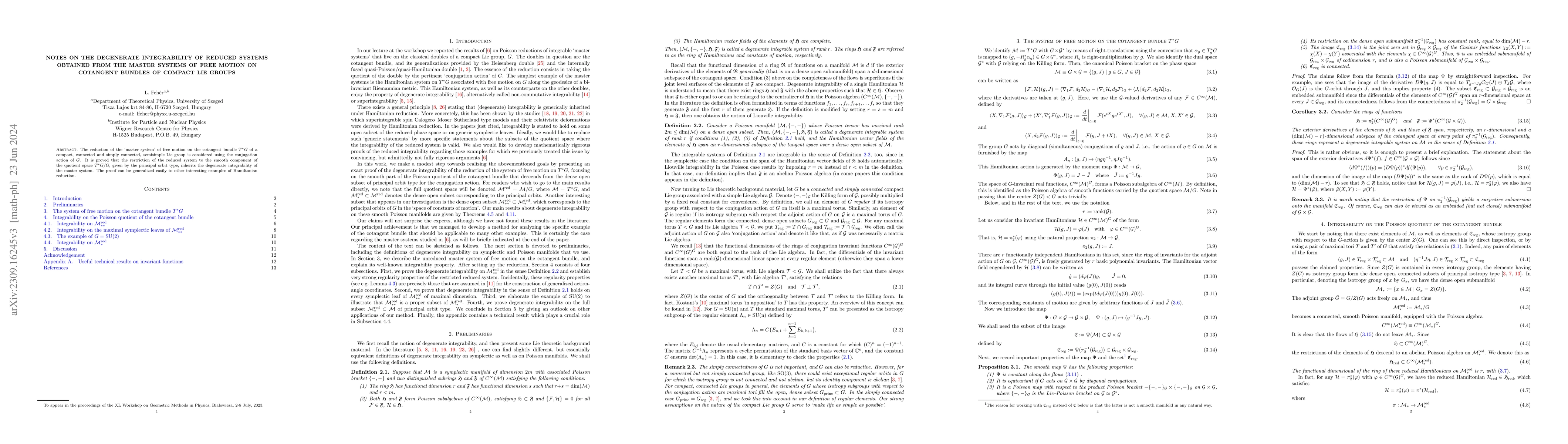 Thumbnail for Notes on the degenerate integrability of reduced systems obtained from
  the master systems of free motion on cotangent bundles of compact Lie groups