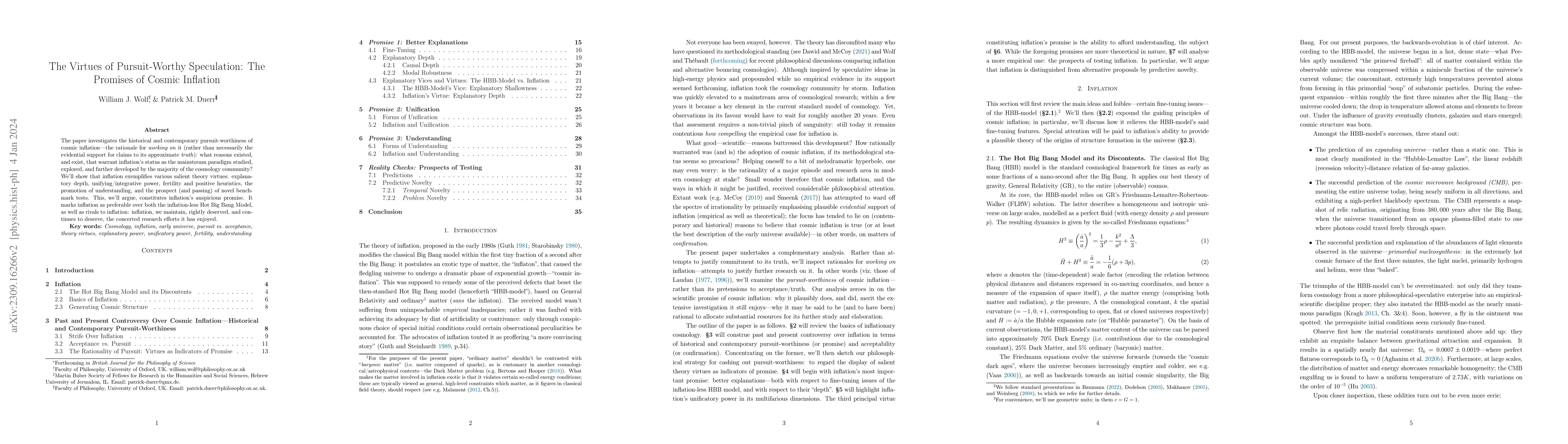 Thumbnail for The Virtues of Pursuit-Worthy Speculation: The Promises of Cosmic
  Inflation