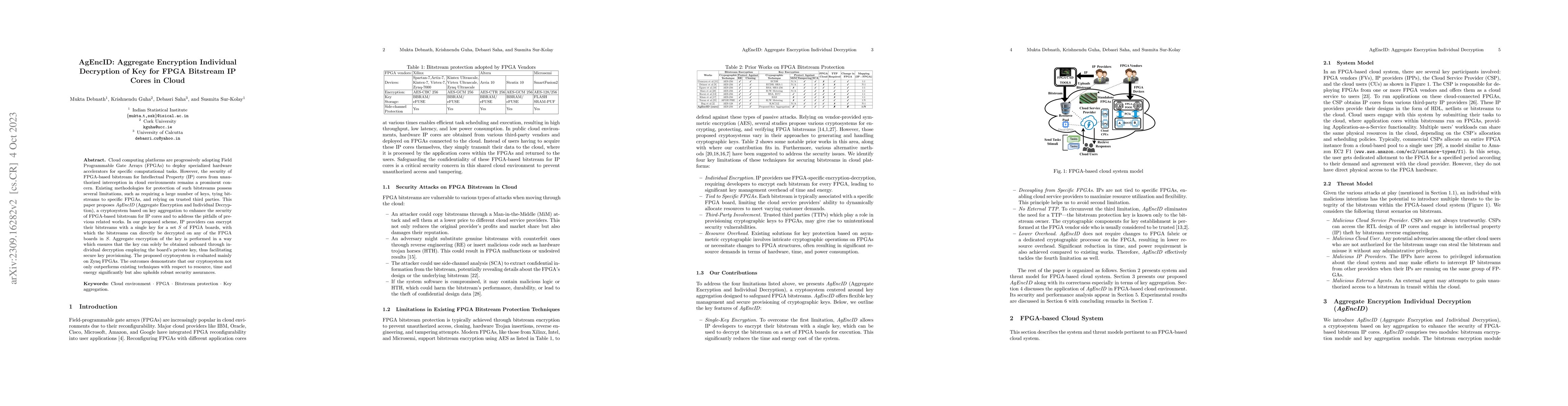 Thumbnail for AgEncID: Aggregate Encryption Individual Decryption of Key for FPGA
  Bitstream IP Cores in Cloud