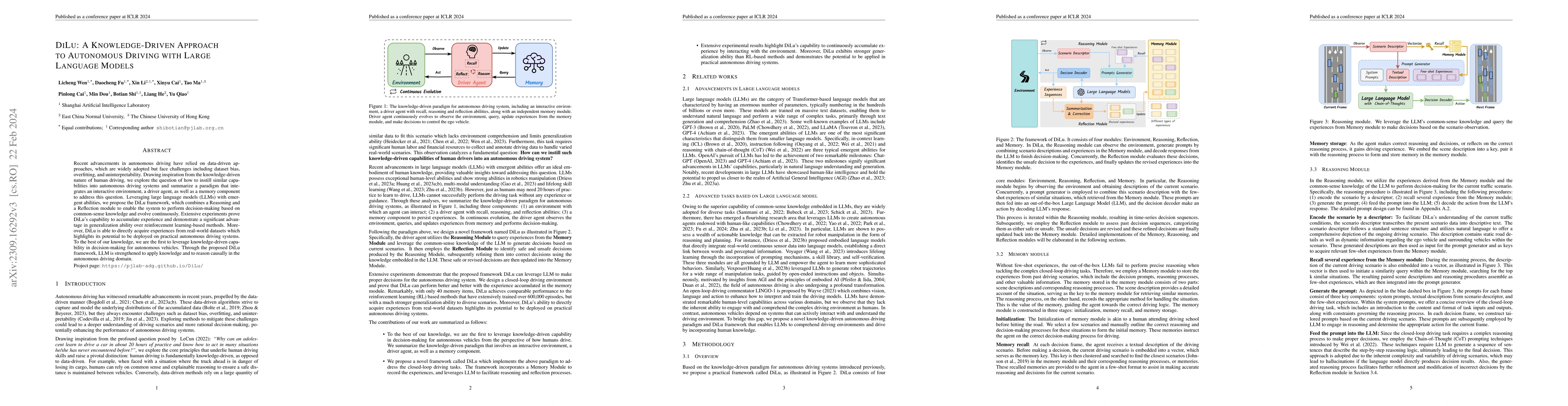 Thumbnail for DiLu: A Knowledge-Driven Approach to Autonomous Driving with Large
  Language Models
