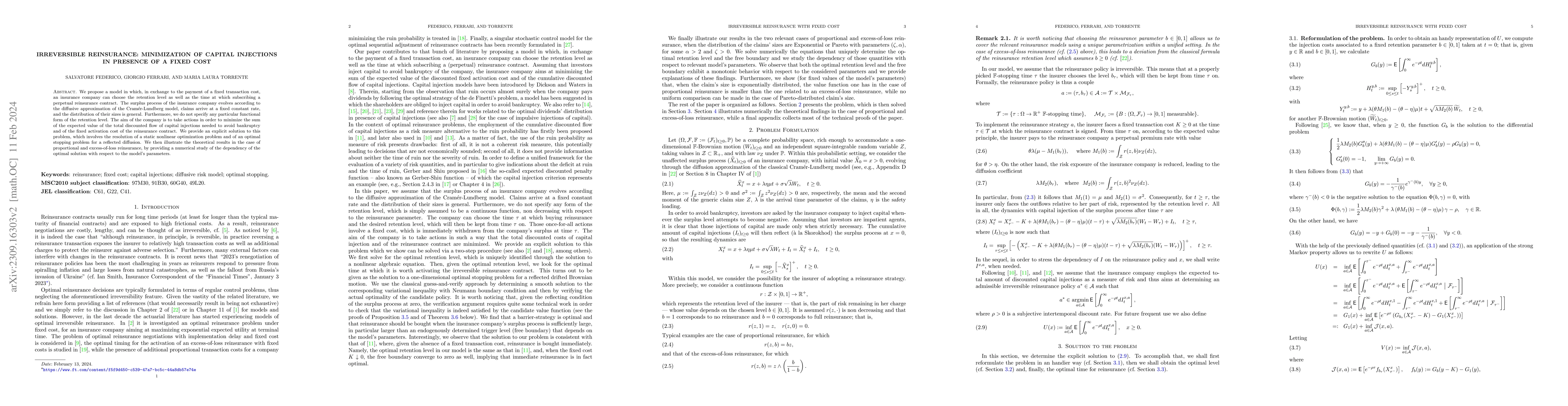 Thumbnail for Irreversible reinsurance: Minimization of Capital Injections in Presence
  of a Fixed Cost