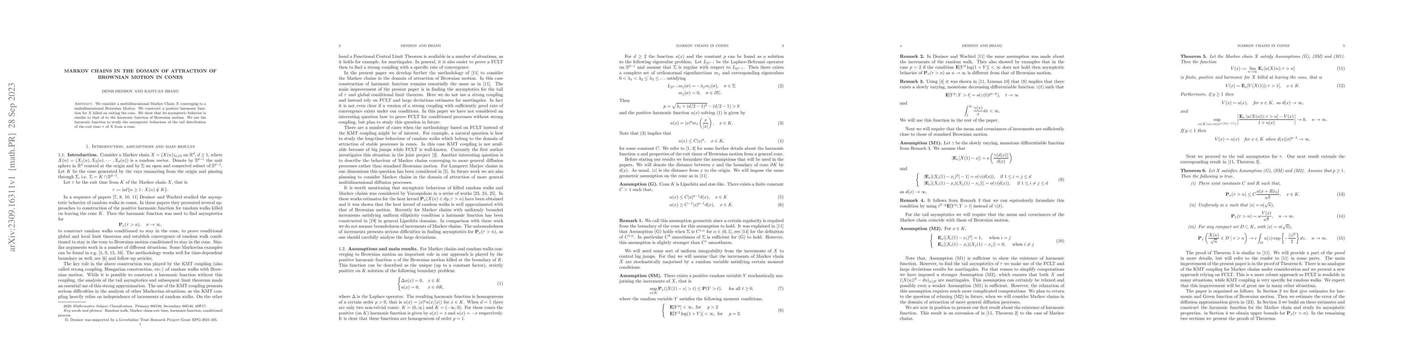 Thumbnail for Markov chains in the domain of attraction of Brownian motion in cones