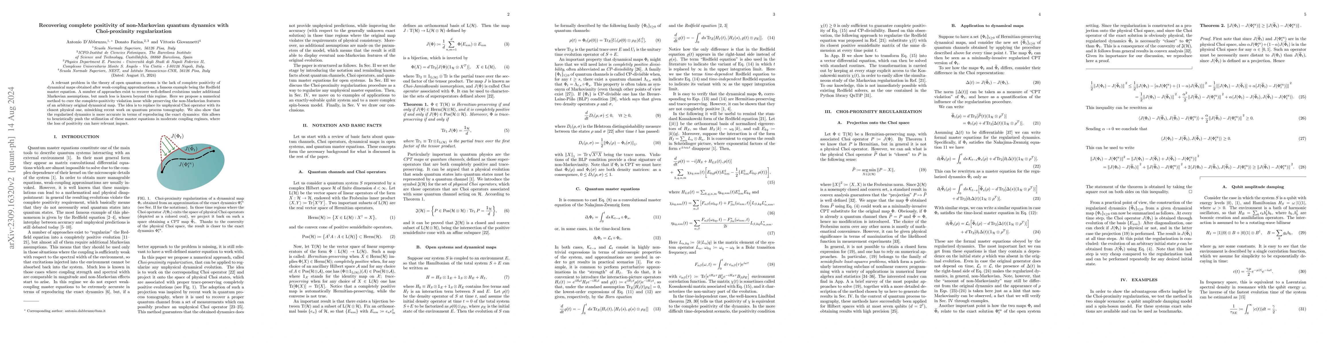 Thumbnail for Recovering complete positivity of non-Markovian quantum dynamics with
  Choi-proximity regularization