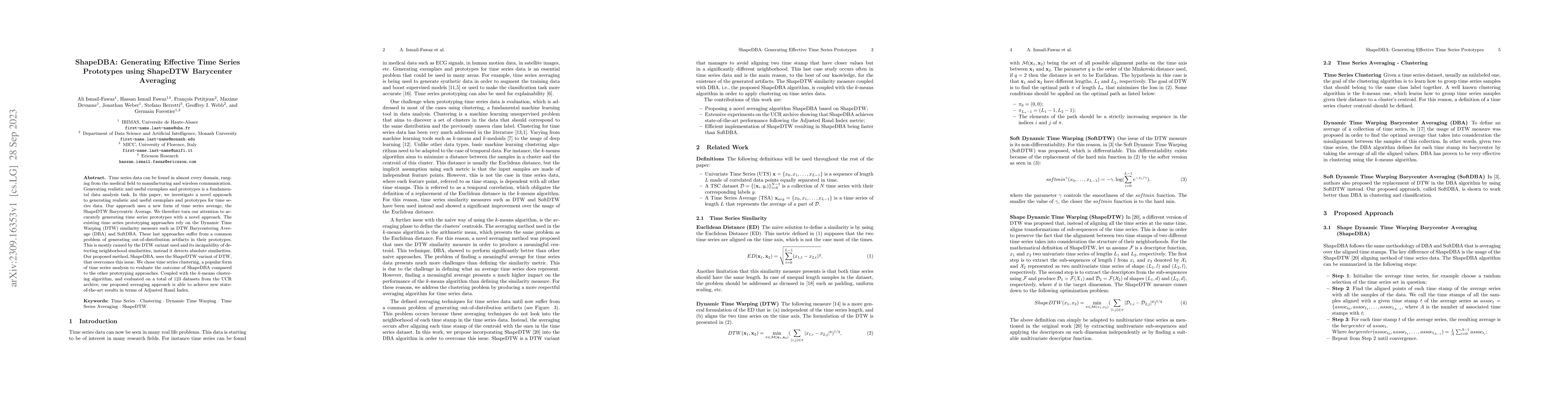 Thumbnail for ShapeDBA: Generating Effective Time Series Prototypes using ShapeDTW
  Barycenter Averaging