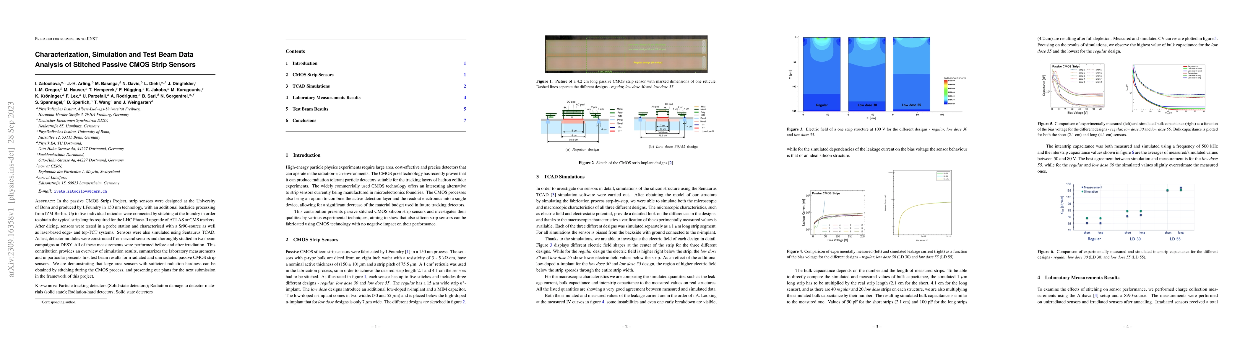Thumbnail for Characterization, Simulation and Test Beam Data Analysis of Stitched
  Passive CMOS Strip Sensors