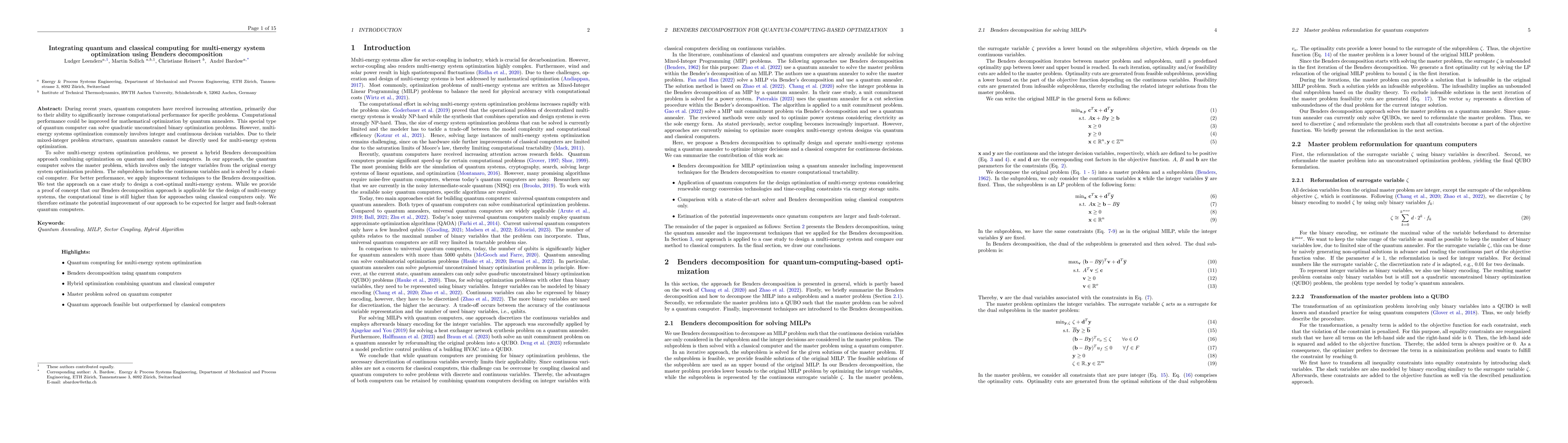 Thumbnail for Integrating quantum and classical computing for multi-energy system
  optimization using Benders decomposition